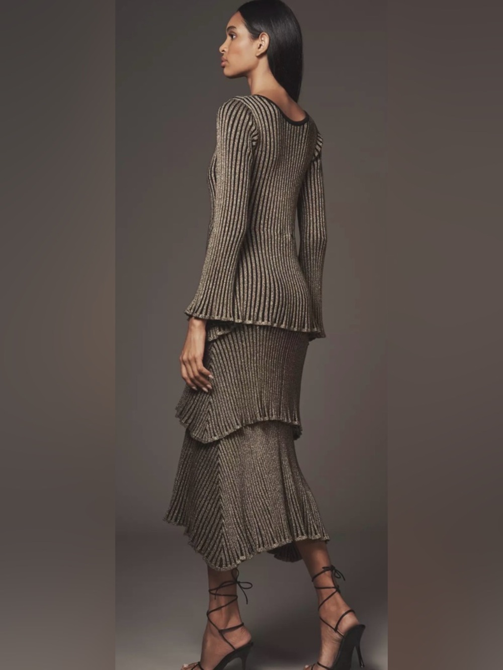Anthropologie Siempre Multi Tiered Shimmer Knit Fabrication Mididress Size: S - Picture 3 of 6